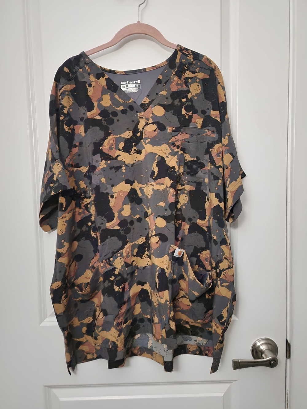 Carhartt Splatter Print Utility Scrub Top - Black, Gray & Tan